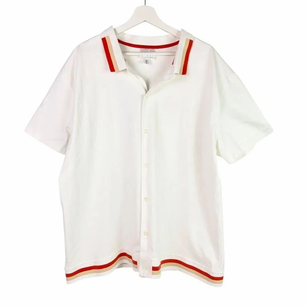 Wynne Men White Button Front Polo Shirt Short Sleeve XL